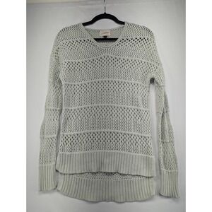 Universal Thread Goods Co Green Gray Crochet Knit V‎ Neck Long Sleeve Sweater XS